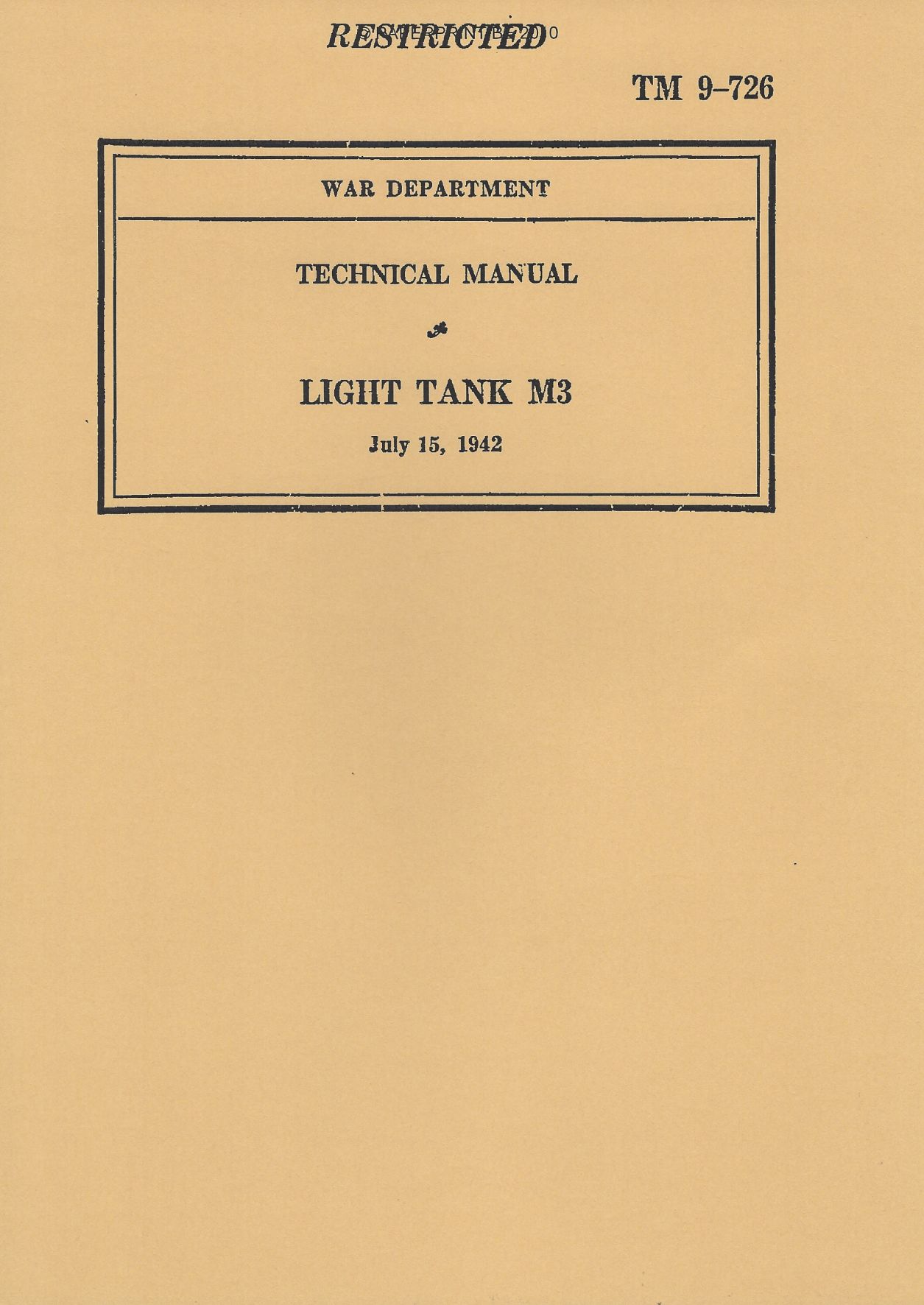 TM 9-726 US LIGHT TANK M3